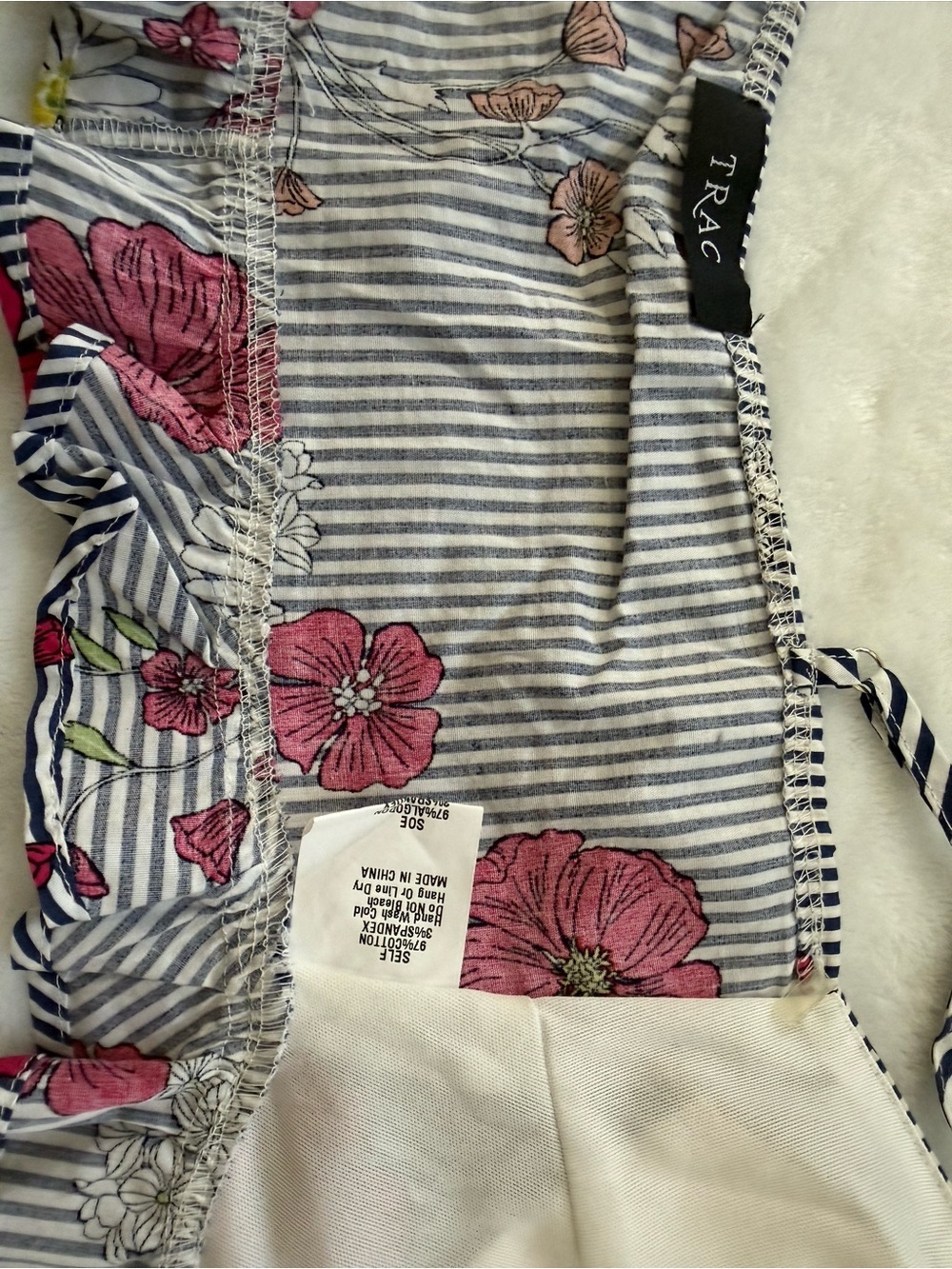 TRAC Floral Stripe Two Piece Set Ruffle Shorts & Tie Front Crop Top S - Picture 11 of 14